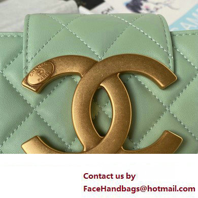 Chanel Lambskin  &  Gold-Tone Metal Baguette Bag AS4611 mint green 2024